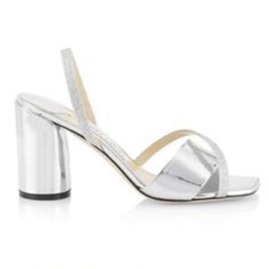 Jimmy Choo Plum Metallic Leather & Glitter Slingback Sandals size 37